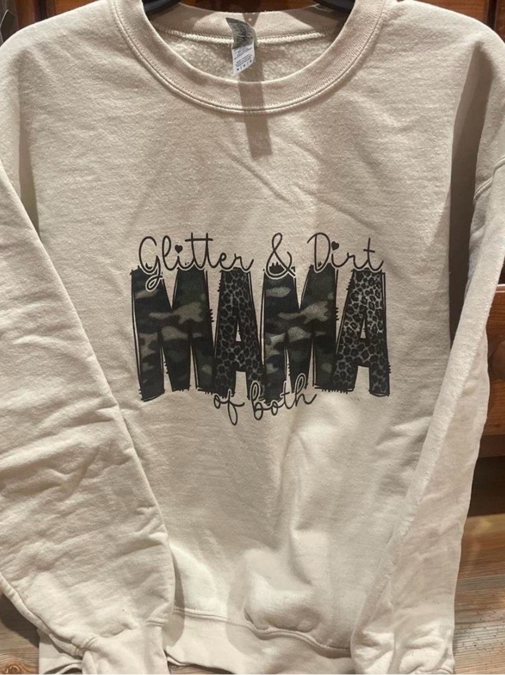 "Glitter & Dirt Mama" Cream Graphic Sweatshirt women’s